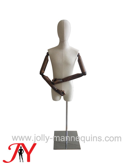 JOLLY MANNEQUINS-半身包布分腿男模活动头实木手高档厚麻布服装模特橱窗道具JY-MU01