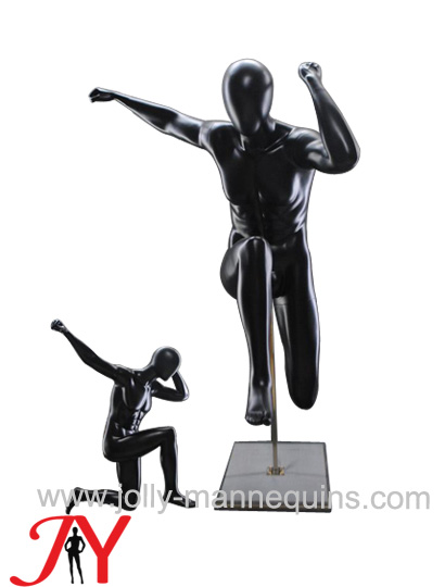Jolly mannequins-good quality egghead sport male mannequin with running starting position pose black glossy color AM-135