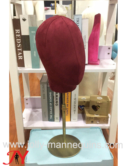 colored suede mannequin head Miya in color #8 burgundy red 