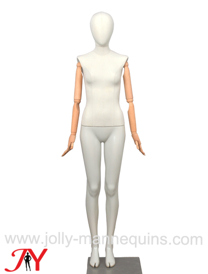 jolly mannequins egghead full body white fabric upper body natural wooden flexible arms female mannequin dress form CMFD02