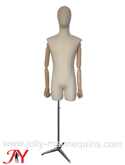 Jolly mannequins adjustable height natural linen male dress form mannequin with legs MT04