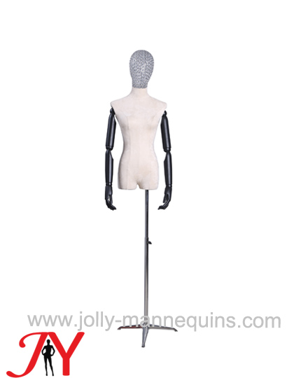 JOLLY MANNEQUINS-服装店展示银色镂空头模特 米色麂皮绒 黑色手臂模特道具JY-DF03