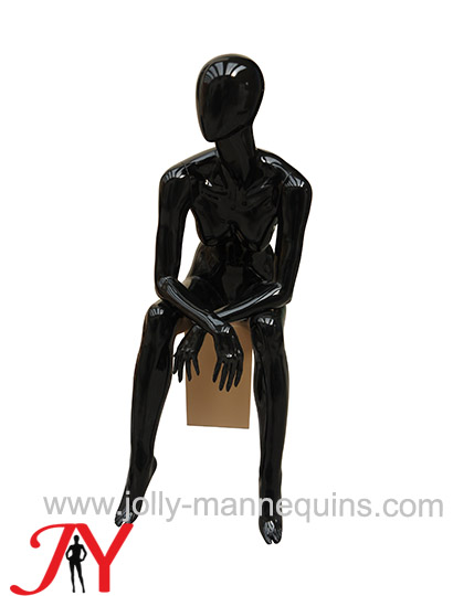 Jolly mannequins-female egghead sitting mannequin with black glossy-JY-JENNA-02