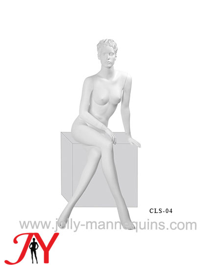 Jolly mannequins-realistic female sitting mannequin with white matte sculpture hair-CLS04