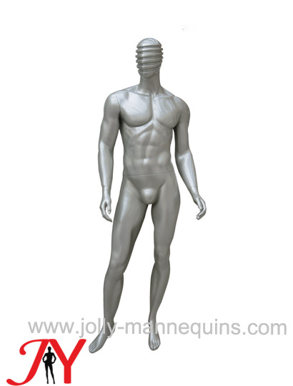 Jolly mannequins biggest size muscle man male abstract mannequin with stylized mannequin head silver glossy color JY-MB008