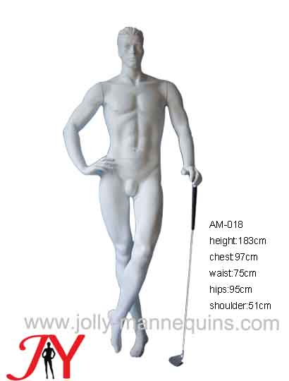 Jolly mannequins- white color realistic sculpture hair head male sport mannequin with golf playing pose AM-018