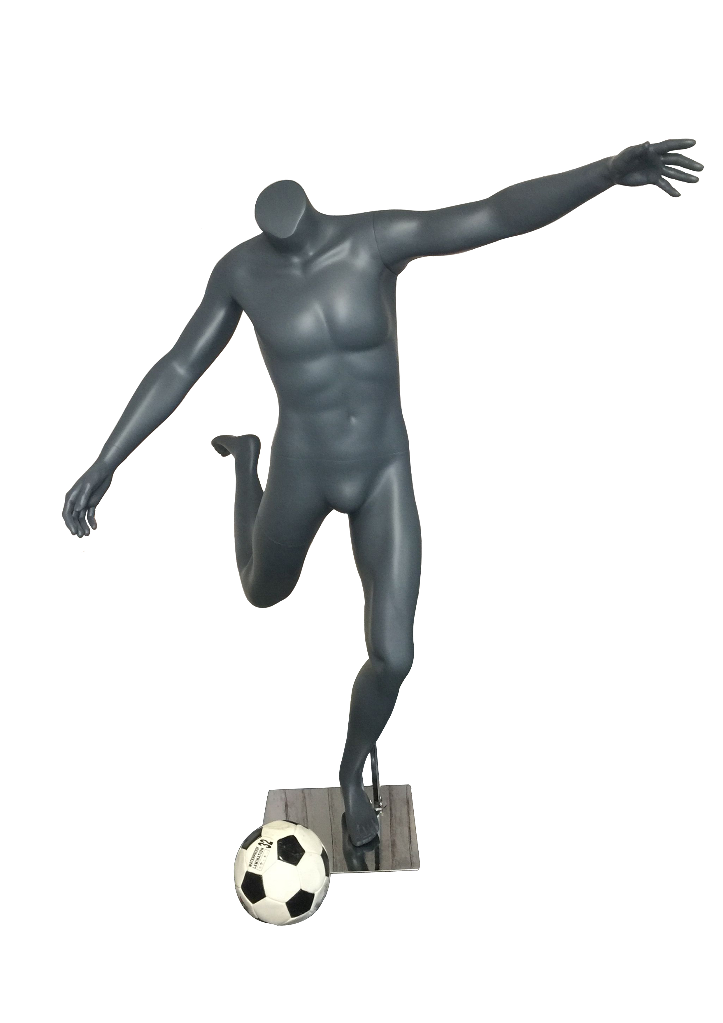 Jolly mannequins-sport male kicking football mannequin with grey color JY-FT01