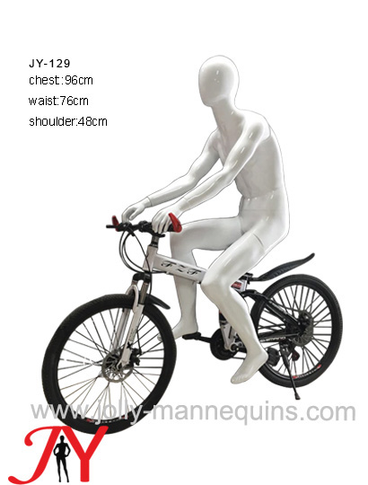 Jolly mannequins- white glossy color egghead male sport mannequin riding bike pose  JY-129
