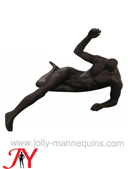 Jolly mannequins-black matt color sport lying mannequin kicking football mannequin JY-0031