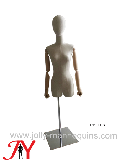 Jolly mannequins-Natural linen female bust forms with articulated wooden arms DF01LN