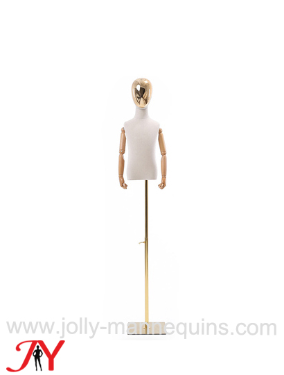 jolly mannequins  4 years old half chrome face adjustable suare gold base child mannequin dress form with flexible wooden arms JCH-3