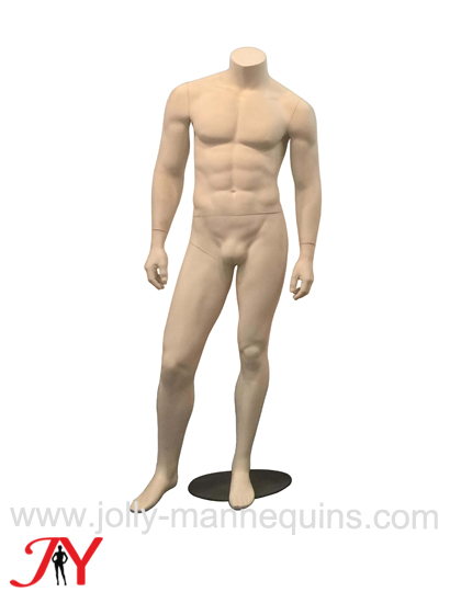 Jolly mannequins skin color headless standing male mannequin right leg leaning pose JY-HLM01